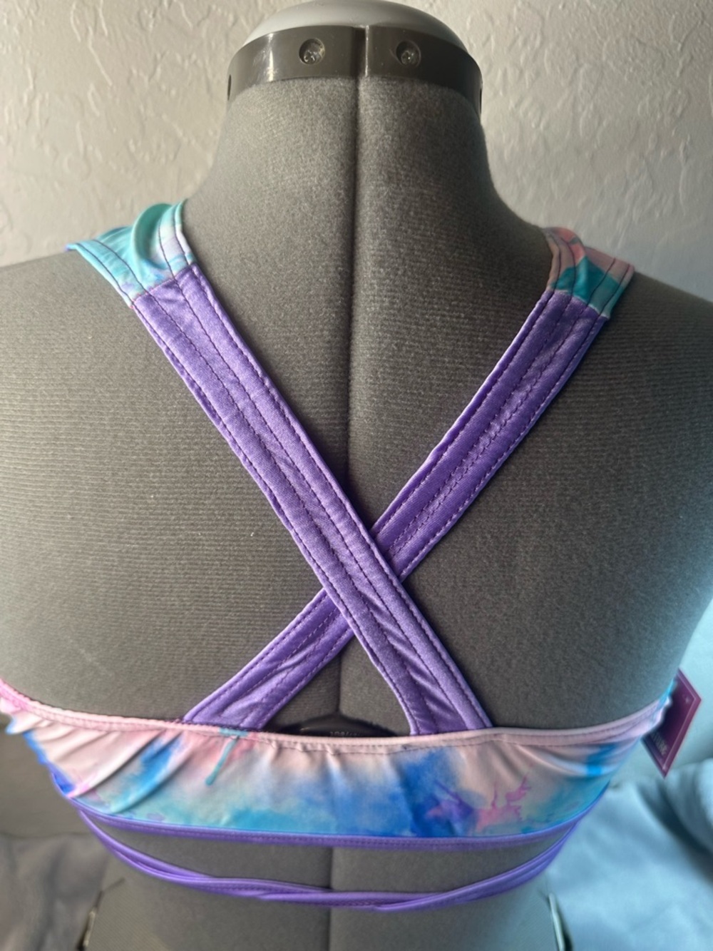 Women’s Pastel Tie-Back Crop Top - Purple Trim - Picture 4 of 5